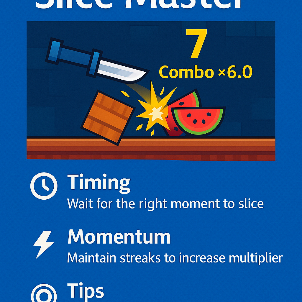 Combo chain in Slice Master browser game showing timed slices and score multiplier