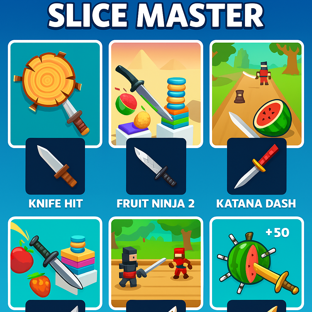 Comparison of arcade games similar to Slice Master featuring slicing mechanics and weapon upgrades